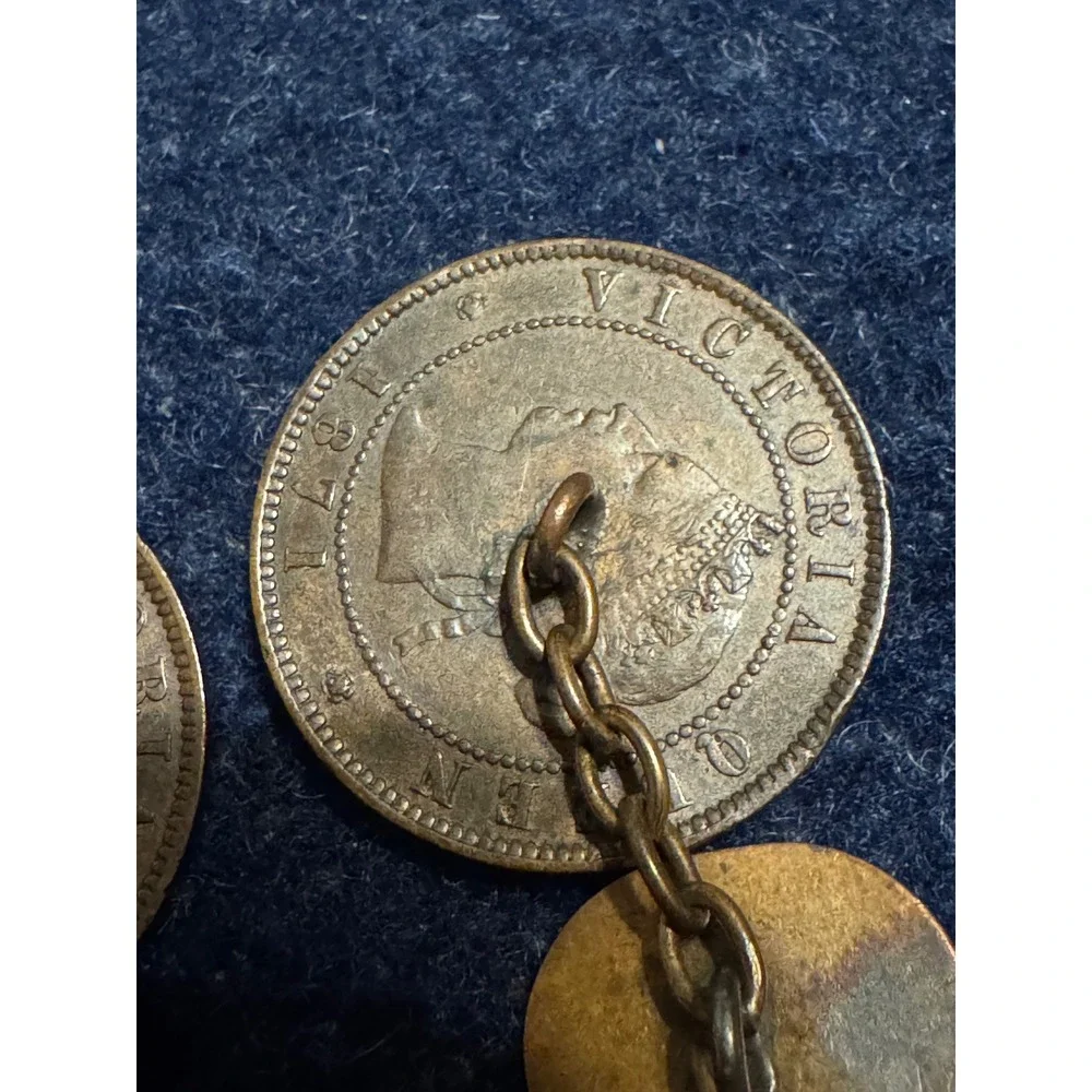 Antique 1871 Prince Edward Island One Cent Coin Cufflinks Victoria Bronze Pair